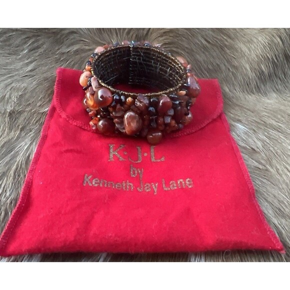 New Rare KJL Kenneth Jay Lane Beaded garnet carnelian Quartz bracelet Large - Picture 2 of 5
